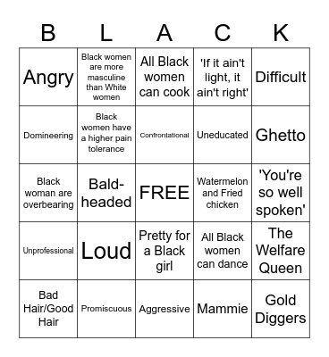 Black Women Stereotypes Bingo Card