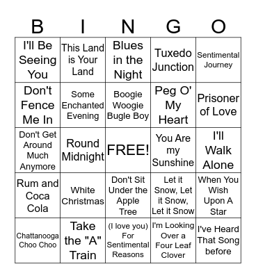 Popular Songs of the 1940's Bingo Card