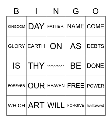 THE LORD'S PRAYER Bingo Card