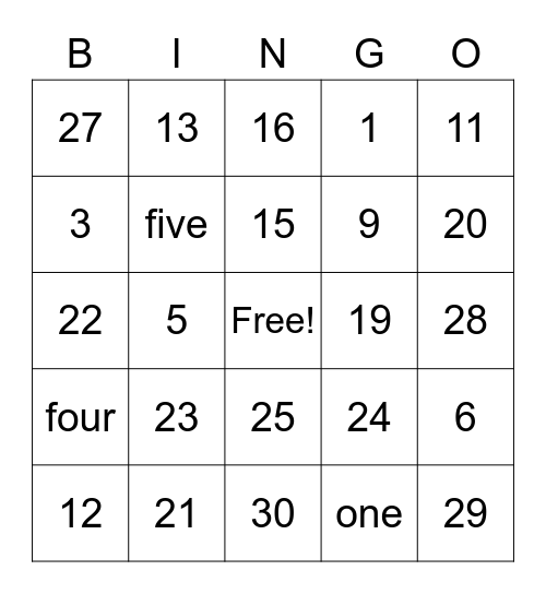 All About Numbers Bingo Card