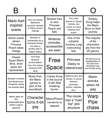 Mario Movie Bingo Card