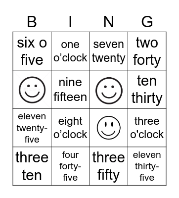 Fun Clock BINGO Card