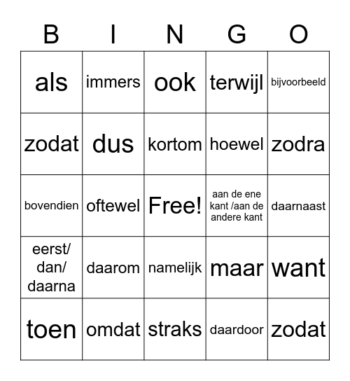 structuurwoorden Bingo Card