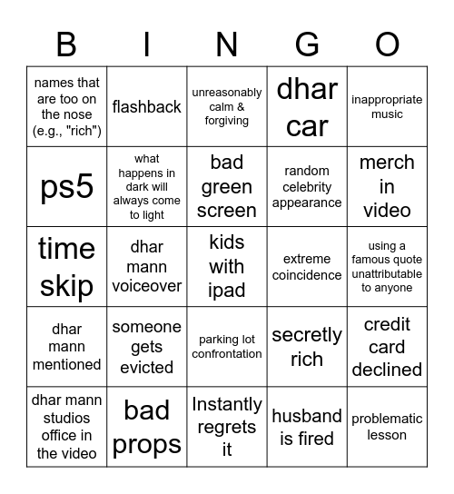 Dhar Mann Bingo Card