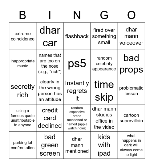 Dhar Mann Bingo v2 Bingo Card