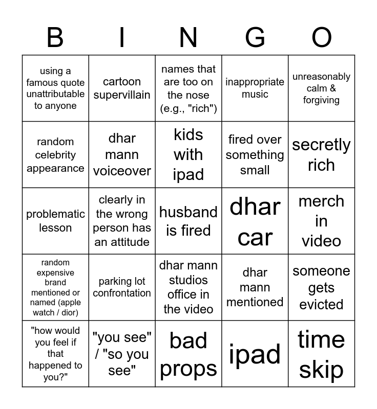 Dhar Mann Bingo v2 Bingo Card