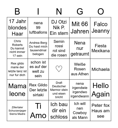 Schlager Bingo Card