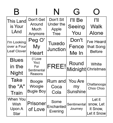 Popular Songs of the 1940's Bingo Card