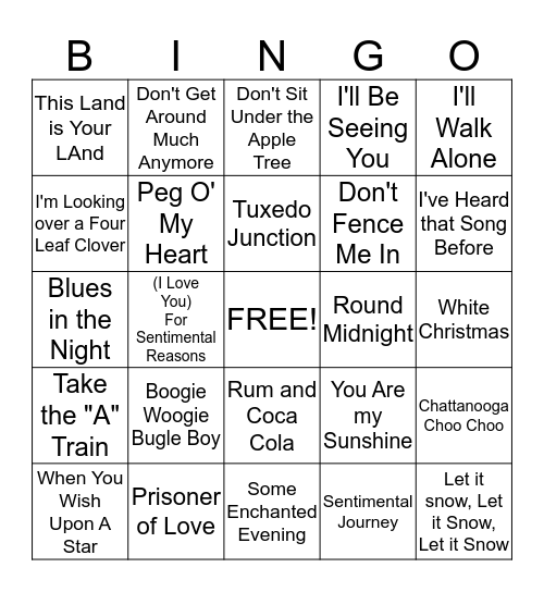 Popular Songs of the 1940's Bingo Card