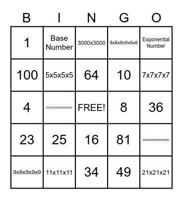 Exponent Bingo Card