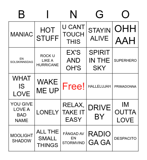 MUSIKK BINGO Card