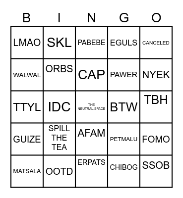 SOCIAL MEDIA SLANG WORDS Bingo Card