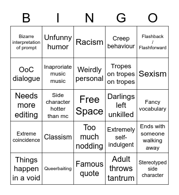 movie tropes Bingo Card