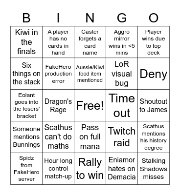 OCE Invitational Bingo Card