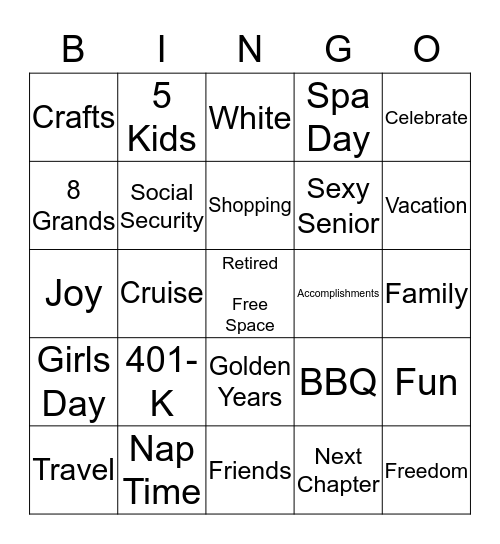 Bernie's Retirement Party Bingo Card