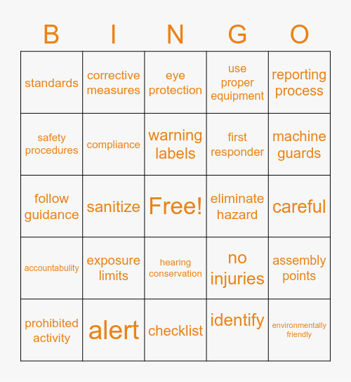 THINK SAFE! Bingo Card