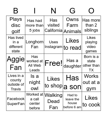 HIL Bingo Card