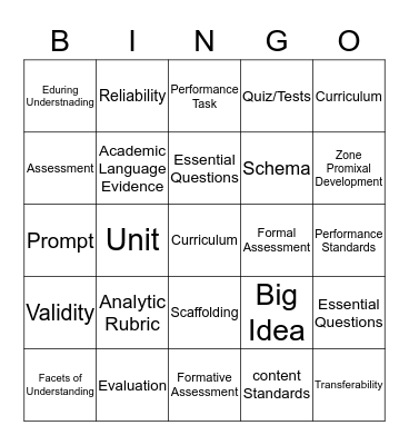 Vocabulary  Bingo Card