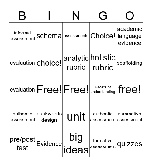 vocabulary  Bingo Card