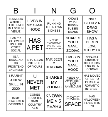 ALL THE LOVELY PPL Bingo Card