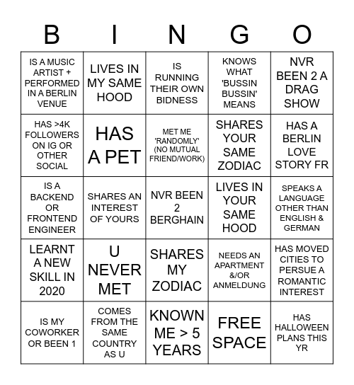 ALL THE LOVELY PPL Bingo Card