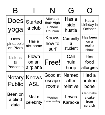 ICE BREAKER Bingo Card