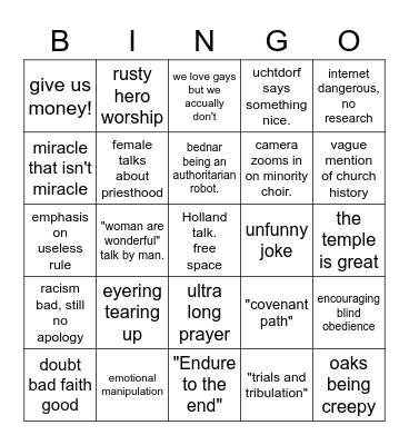 General conference Bingo Card