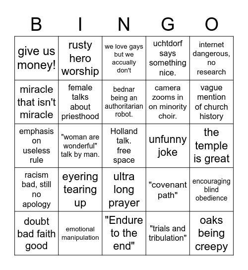 General conference Bingo Card