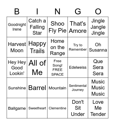 Fall Music Bingo Card