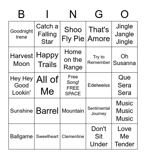 Fall Music Bingo Card
