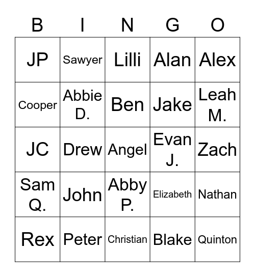 EGR 120: Name Game Bingo Card