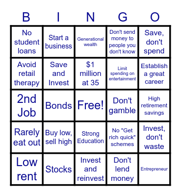 Financial Literacy BINGO Card