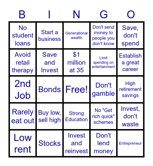 Financial Literacy BINGO Card