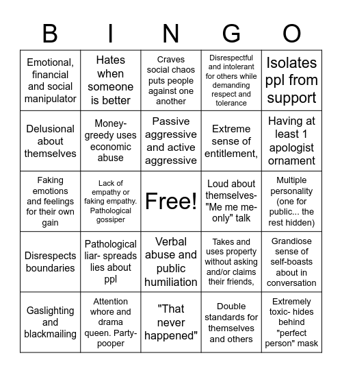 Headliner Existential Crisis Bingo Card