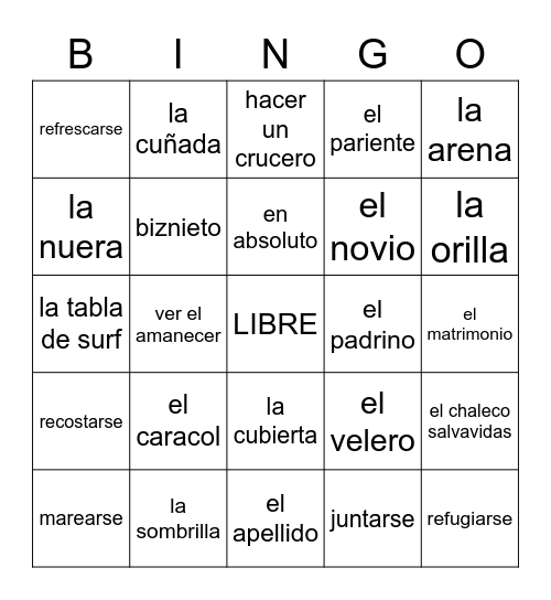 L3 1.2 Vocabulario Bingo Card