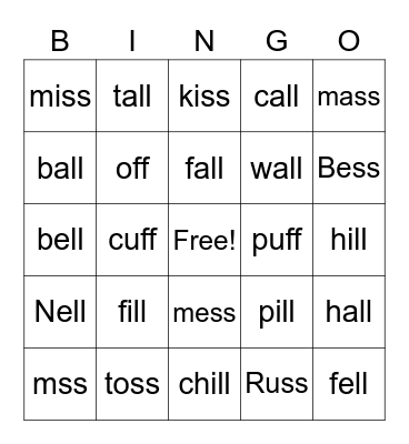 BONUS LETTERS Bingo Card