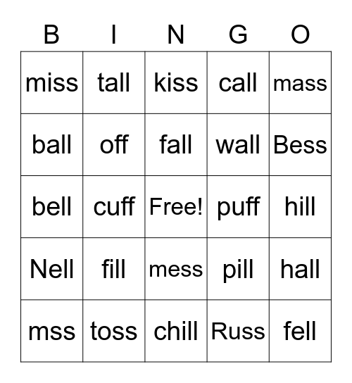 BONUS LETTERS Bingo Card