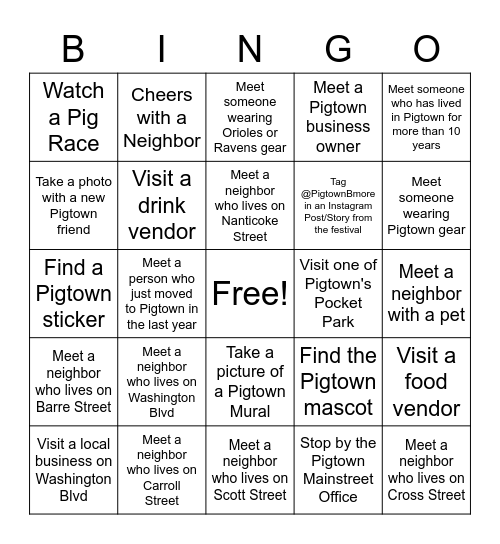 Pigtown Bingo! Bingo Card