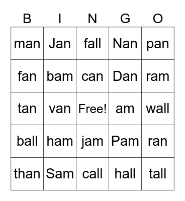 ALL.  AM   AN Bingo Card