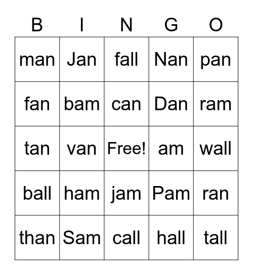 ALL.  AM   AN Bingo Card