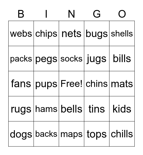 BASEWORD SUFFIX -S.     6 Bingo Card