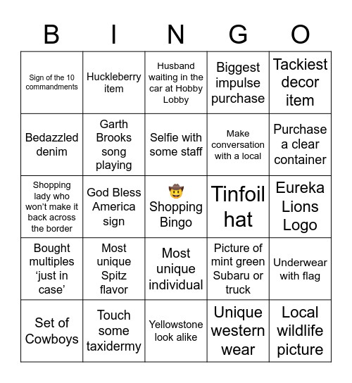 Shopping Bingo Card