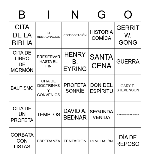 BINGO DE CONFERENCIA GENERAL Bingo Card