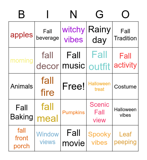 Autumn Days Bingo Card