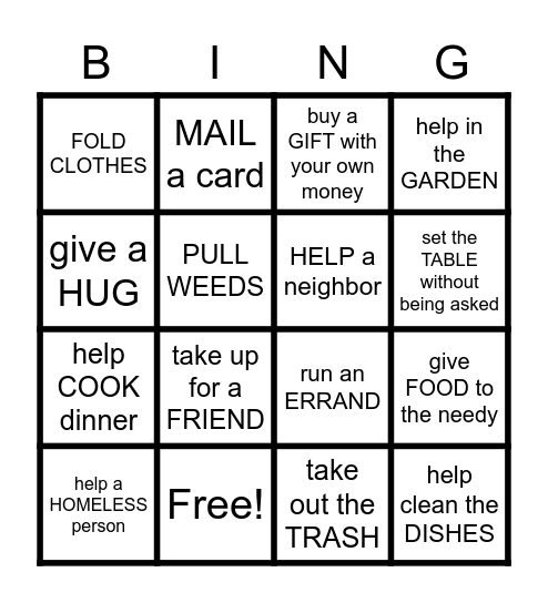DOING GOOD FOR OTHERS Bingo Card