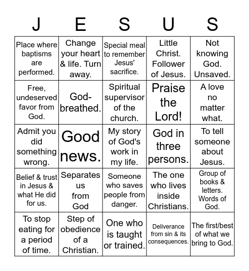 Church Lingo Bingo Card