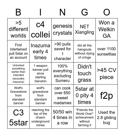 Untitled Bingo Card