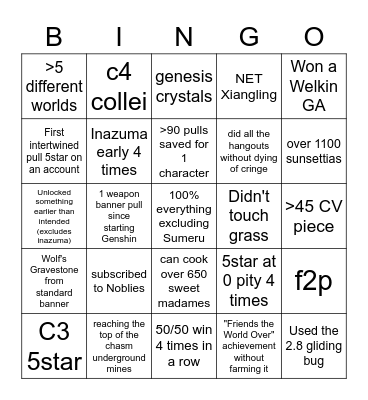Untitled Bingo Card