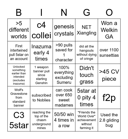 Untitled Bingo Card