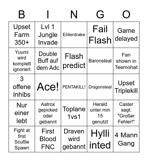 FNC Game Bingo Card